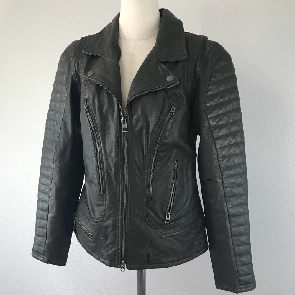Harley Davidson army green leather jacket - Picture 4 of 8